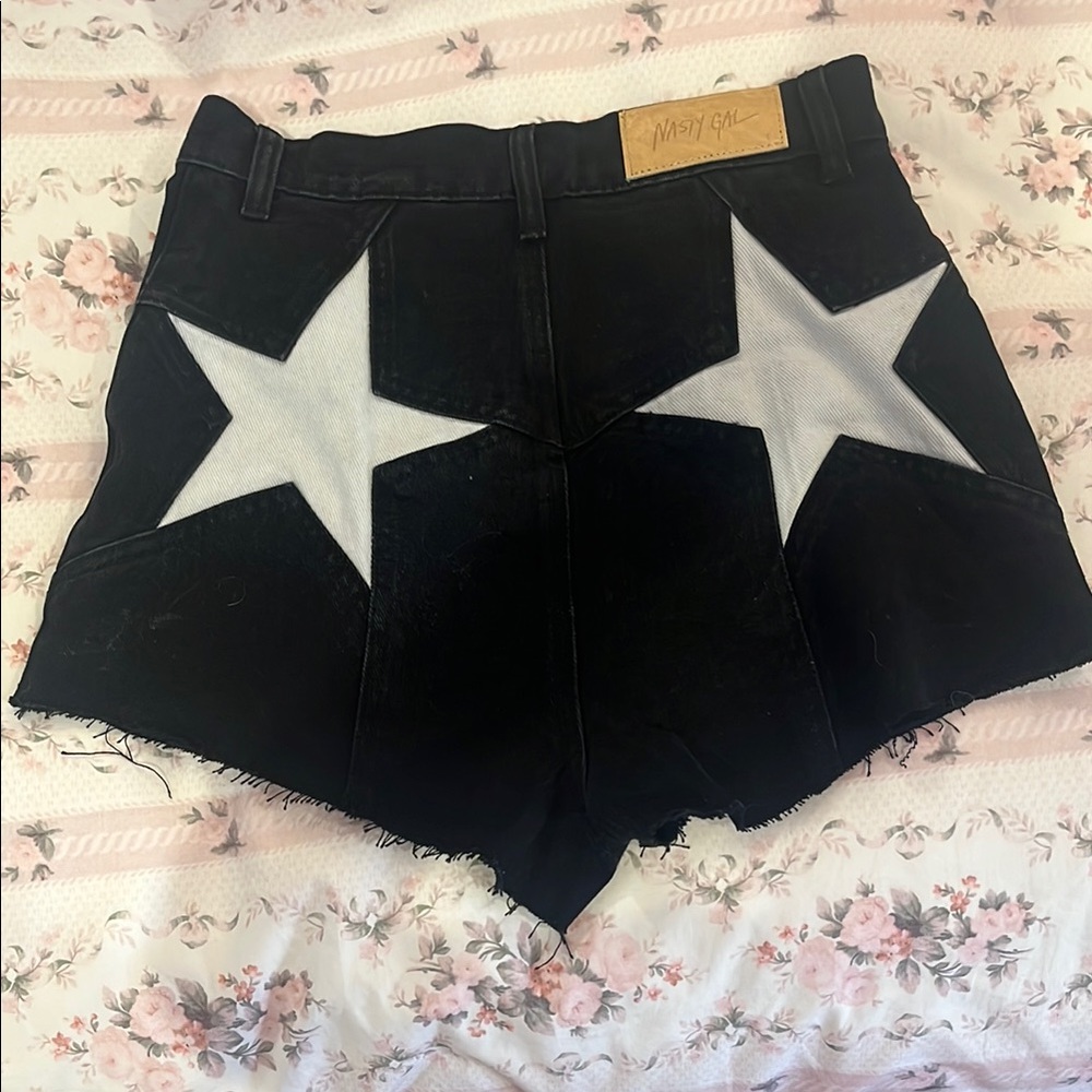 Nasty Gal Black and White Star Jean Shorts